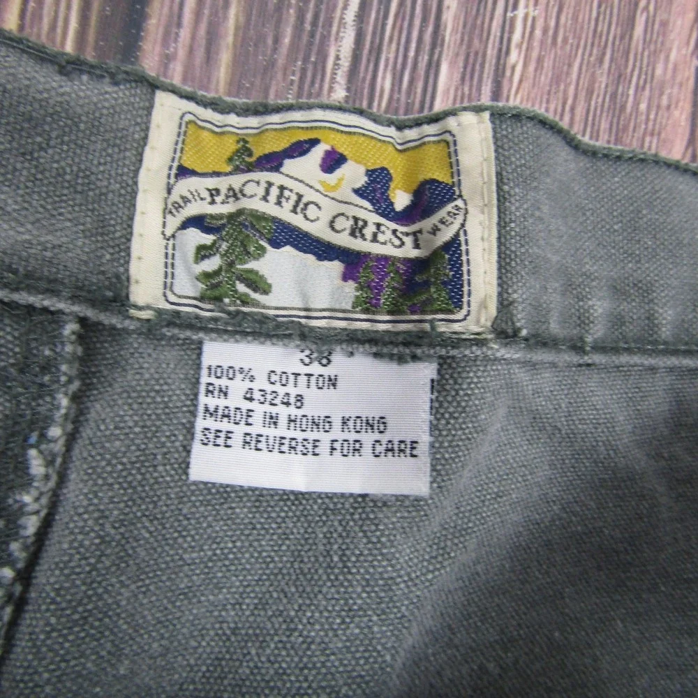 Pacific Crest Mens 38 Green Canvas Cargo Shorts Vintage Hong Kong Trail Outdoors